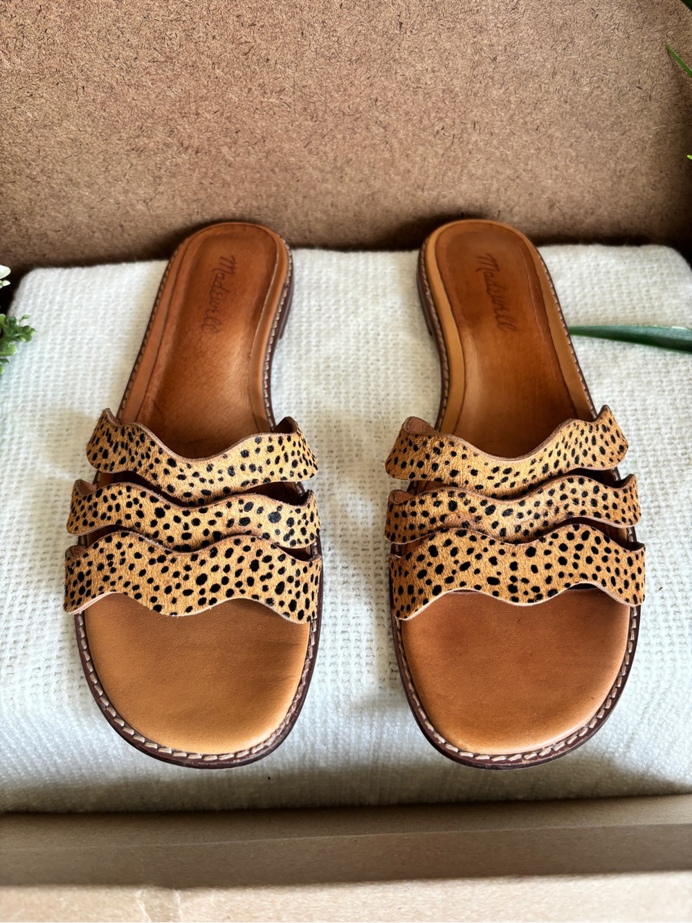 Madewell The Wave Spotted Calf Hair Slide Sandals Wavy Animal Print Slides 8.5